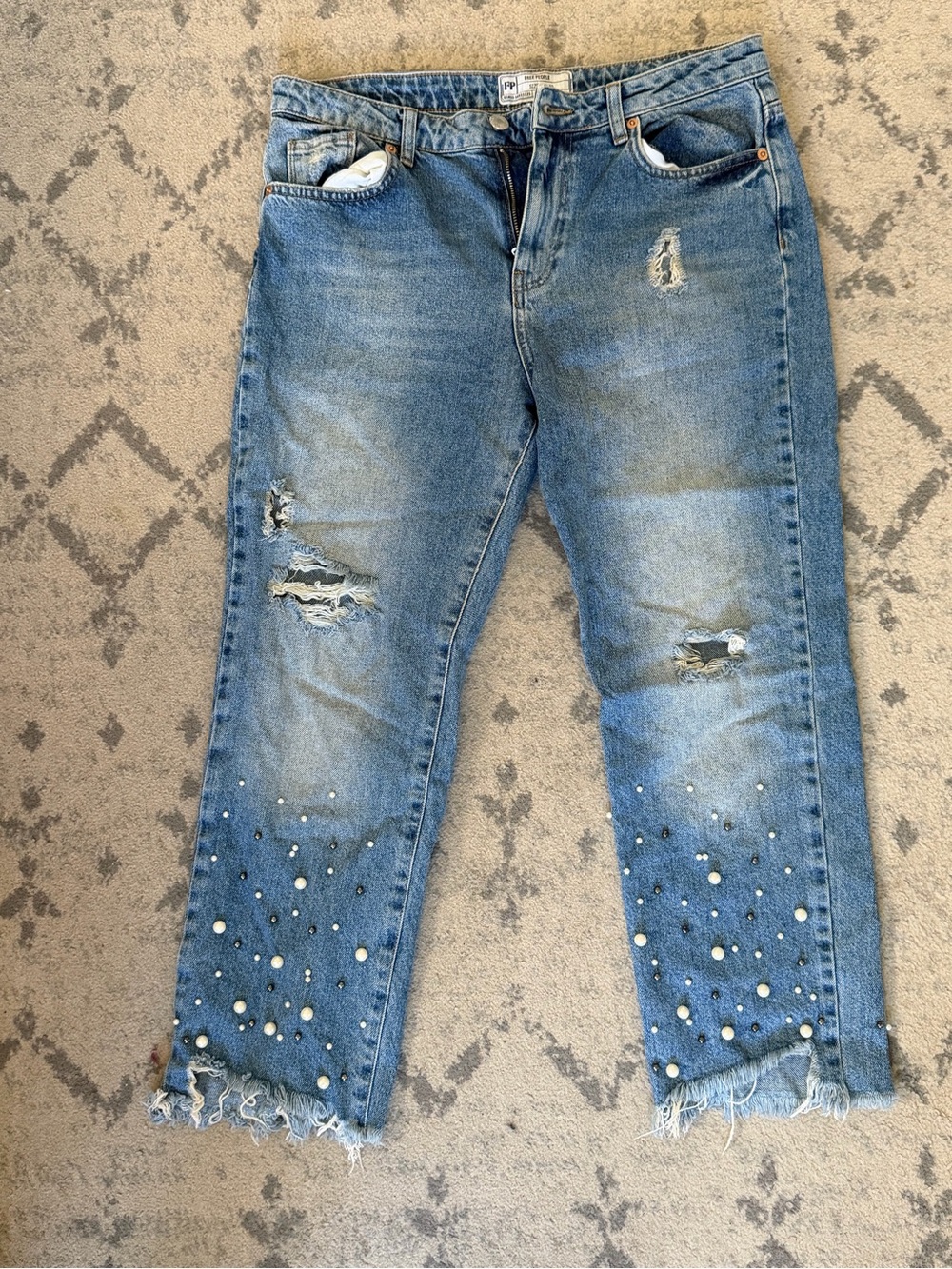 Free people pearl studded crop jeans
